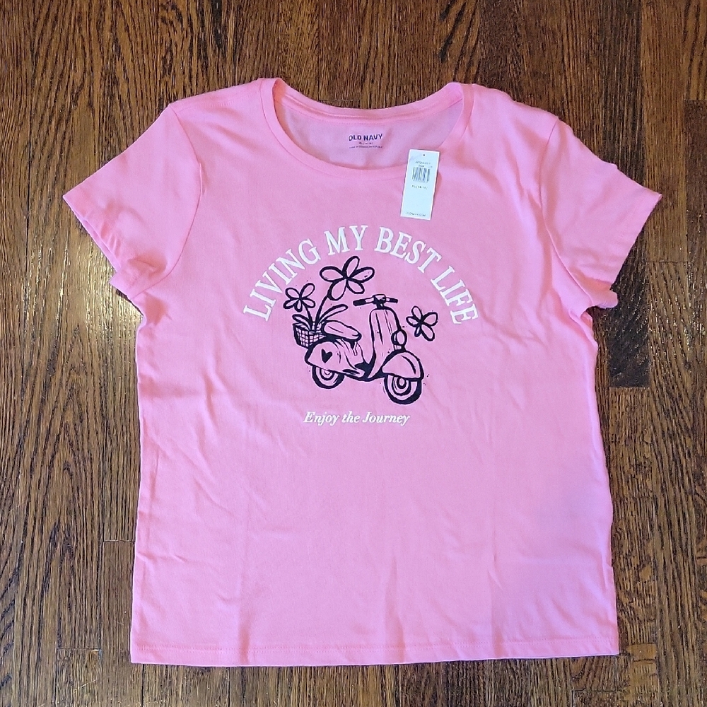Old Navy Girls XL 12/14 Pink Living My Best Life Short Sleeve Tee Casual Graphic